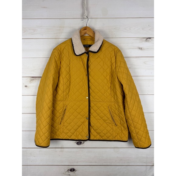 Lauren Ralph Lauren Jackets & Blazers - Lauren Ralph Lauren Jacket Womens XL Mustard Yellow Quilted Faux Fur Collar